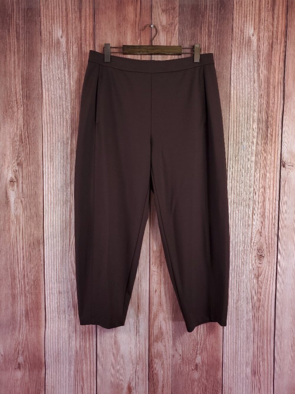 Eileen Fisher Ponte Knit Seamed Ankle Barrel Pants Womens Large Tencel Brown